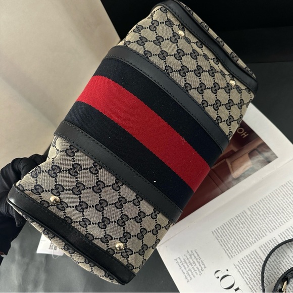 Authentic Gucci GG canvas leather Boston bag with strap - Picture 5 of 15